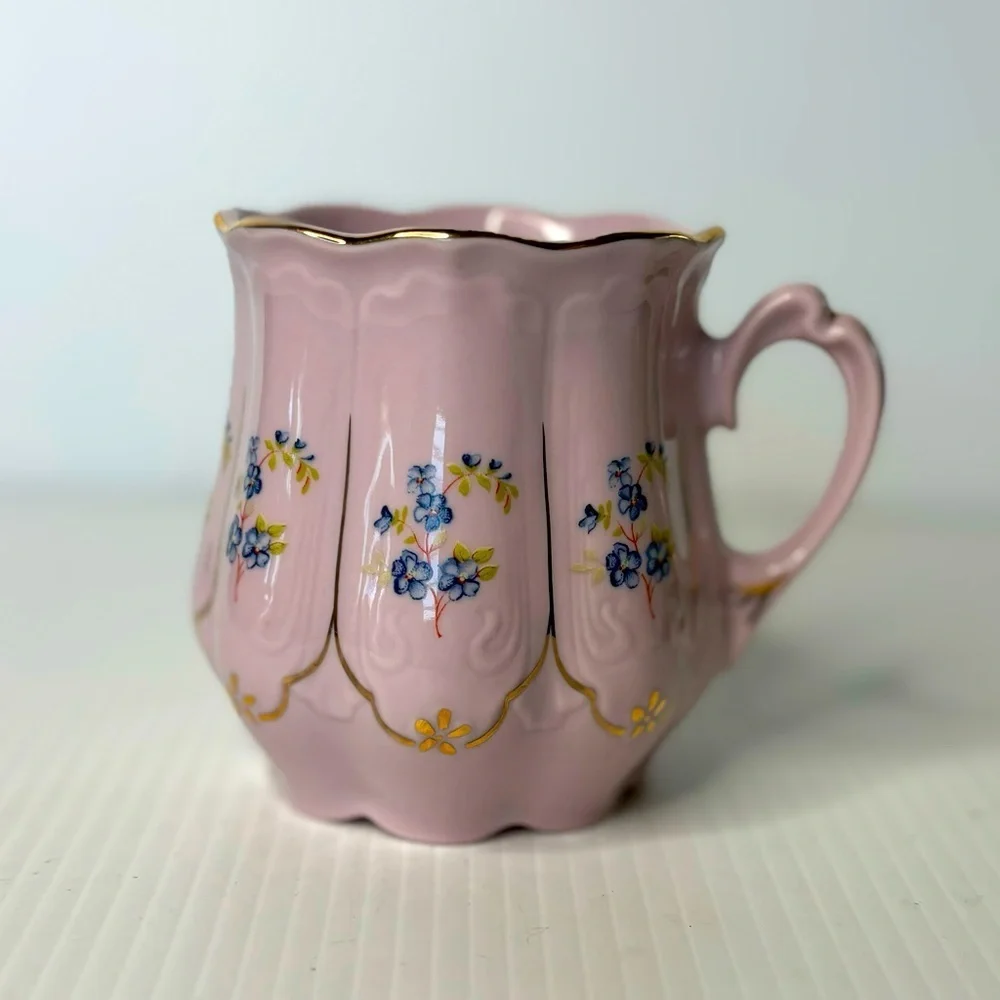 H & C Czech Original Rosa Porzelain Porcelain Mug Teacup Floral Spray Gold Trim